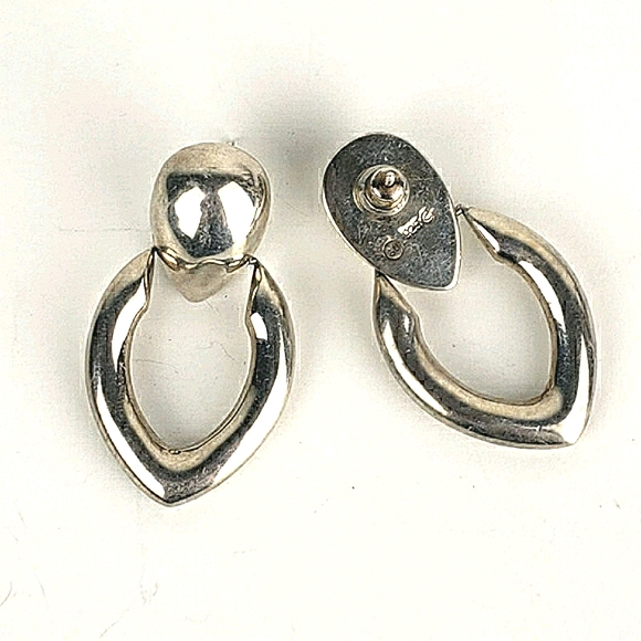 925 Silver Dangle Door Knocker Chunky Earrings - Picture 1 of 6